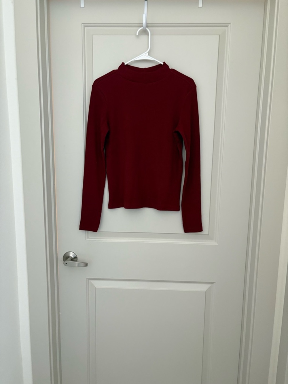Pact  Long Sleeve Mock Neck Top - Deep Wine Red Ribbed Organic Cotton NWT Size L